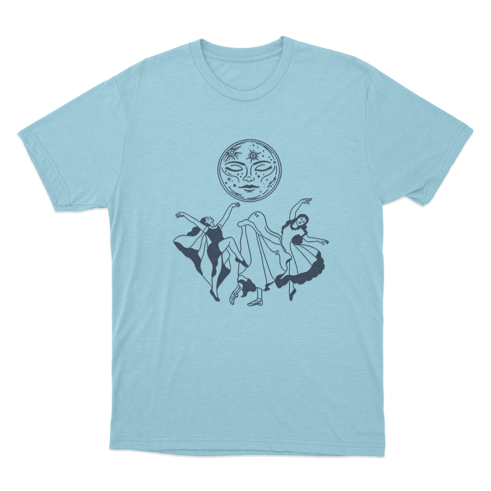 Two Girls One Ghost Dancing Moon Unisex T Shirt Sky Blue Two Girls One Ghost Dancing Moon Unisex T Shirt Sky Blue