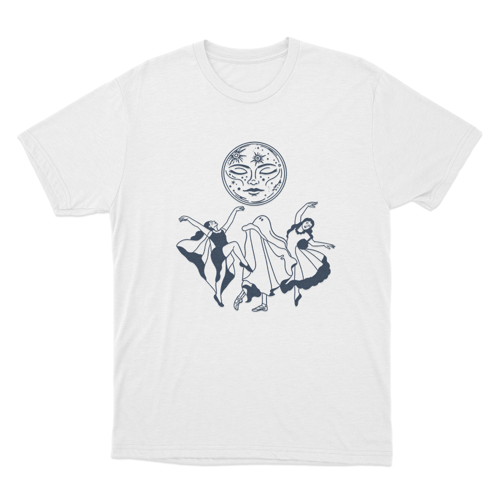 Two Girls One Ghost Dancing Moon Unisex T Shirt White Two Girls One Ghost Dancing Moon Unisex T Shirt White