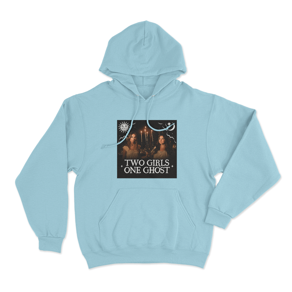 Two Girls One Ghost Speckled Photo Unisex Hoodie Sky Blue Two Girls One Ghost Speckled Photo Unisex Hoodie Sky Blue