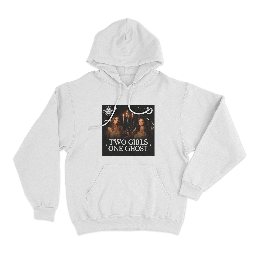 Two Girls One Ghost Speckled Photo Unisex Hoodie White Two Girls One Ghost Speckled Photo Unisex Hoodie White