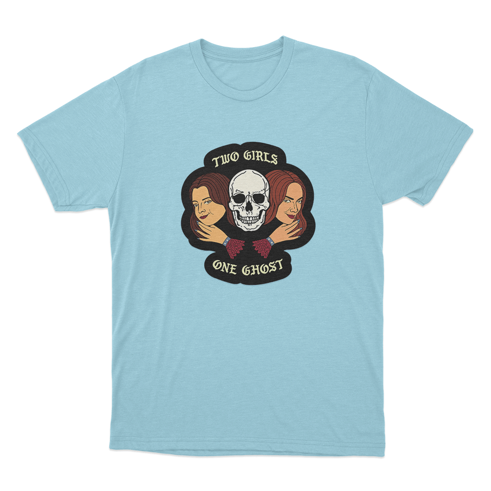 Two Girls One Ghost Unisex T Shirt Sky Blue Two Girls One Ghost Unisex T Shirt Sky Blue